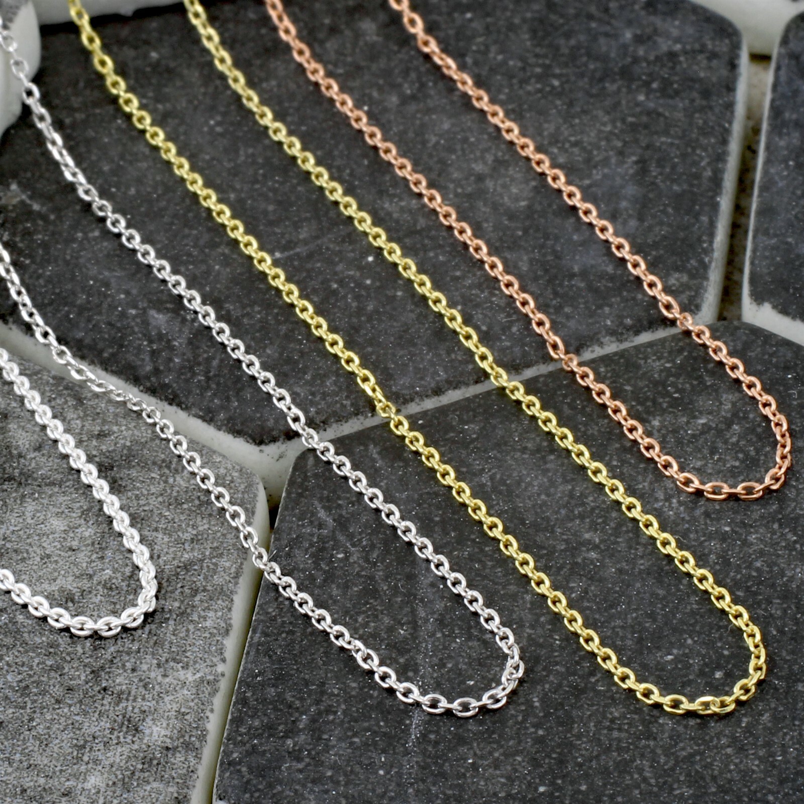 925 Sterling Silver Thin Rolo Cable Chain Necklace Rose Gold/Gold Plated Rhodium