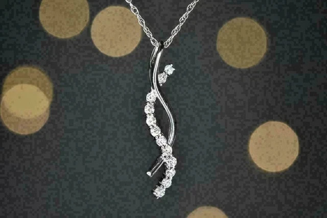 2 Ct Round Cut Real Moissanite journey Pendant necklace 14K White Gold Plated