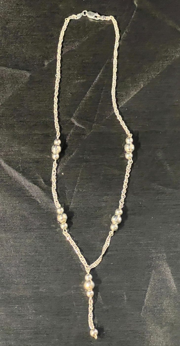 Milor Sterling Silver 925 Lariat Beaded Rolo Chain Drop Necklace 18″ Length