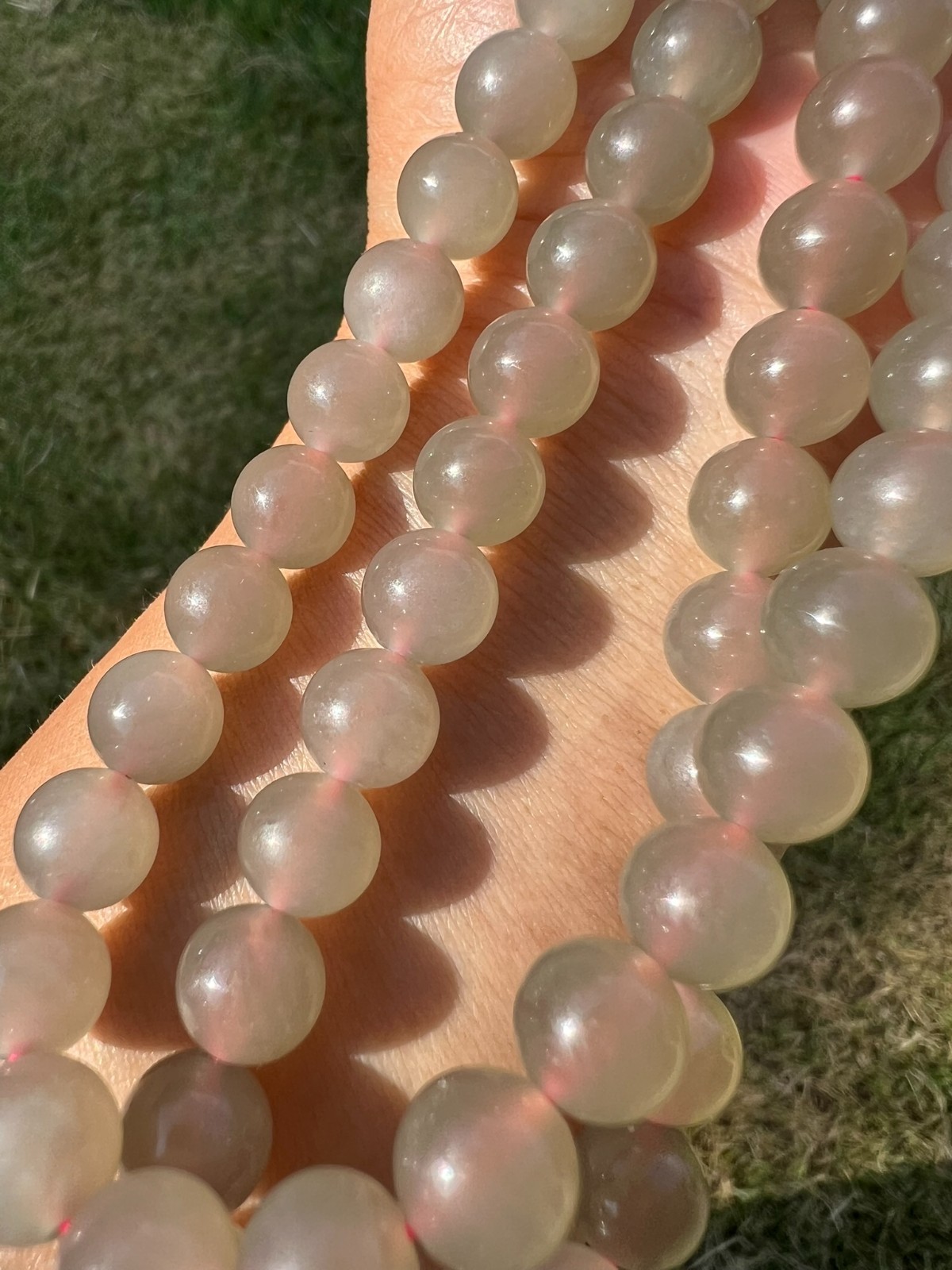 Transparent Gray Nephrite Jade Long 34″ 8mm Bead Necklace H409 n