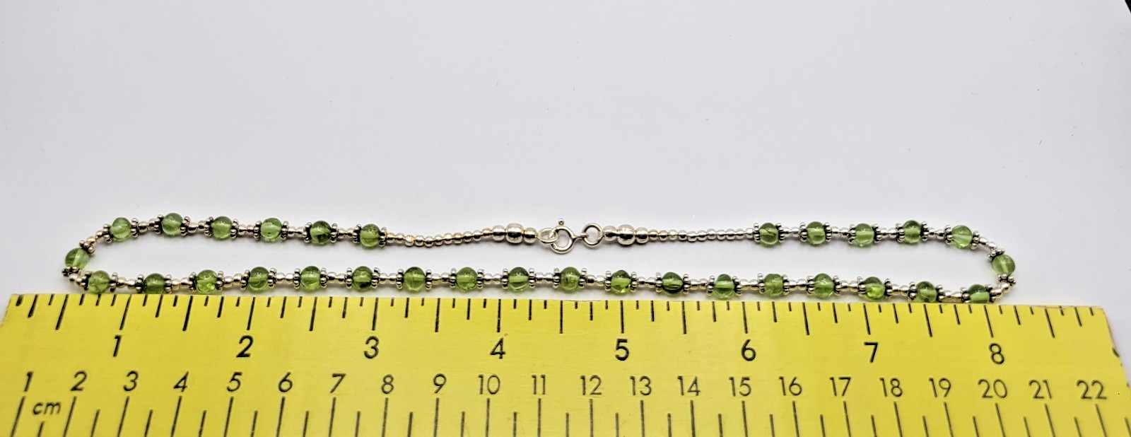 Sterling Silver 4.5mm Peridot Bead Bali Station Necklace ~ 16″