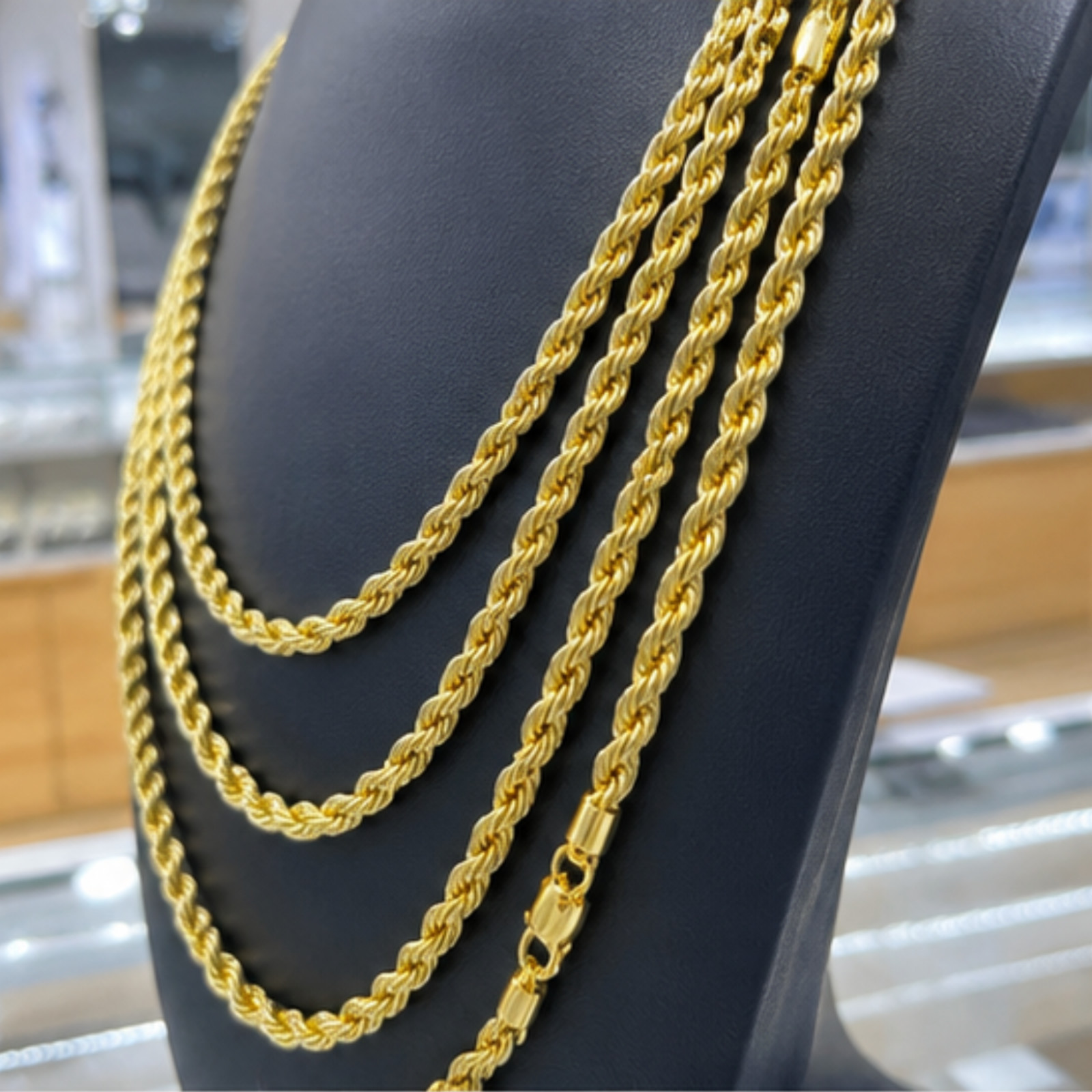 5.5mm 14K Gold Plated Hollow Rope Chain Necklace for Men & Women
