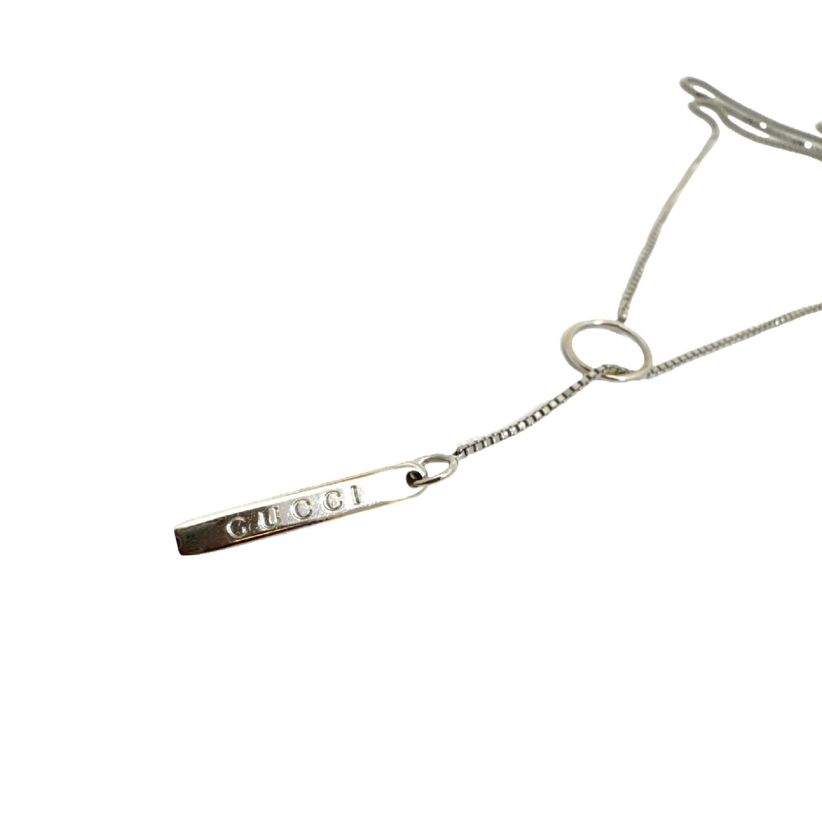 Gucci 18k White Gold Lariat Bar Pendant Box Chain Necklace 18″