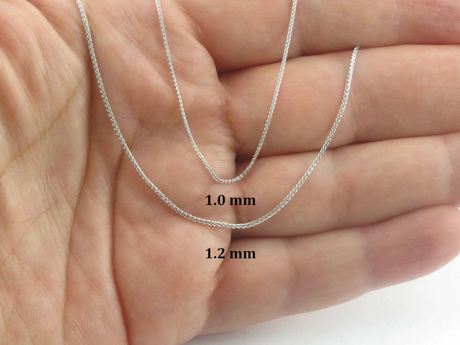 14k Solid White Gold Wheat Chain 16″ 18″ 20″ 22″ 24″- 0.8 mm To 2.1 mm