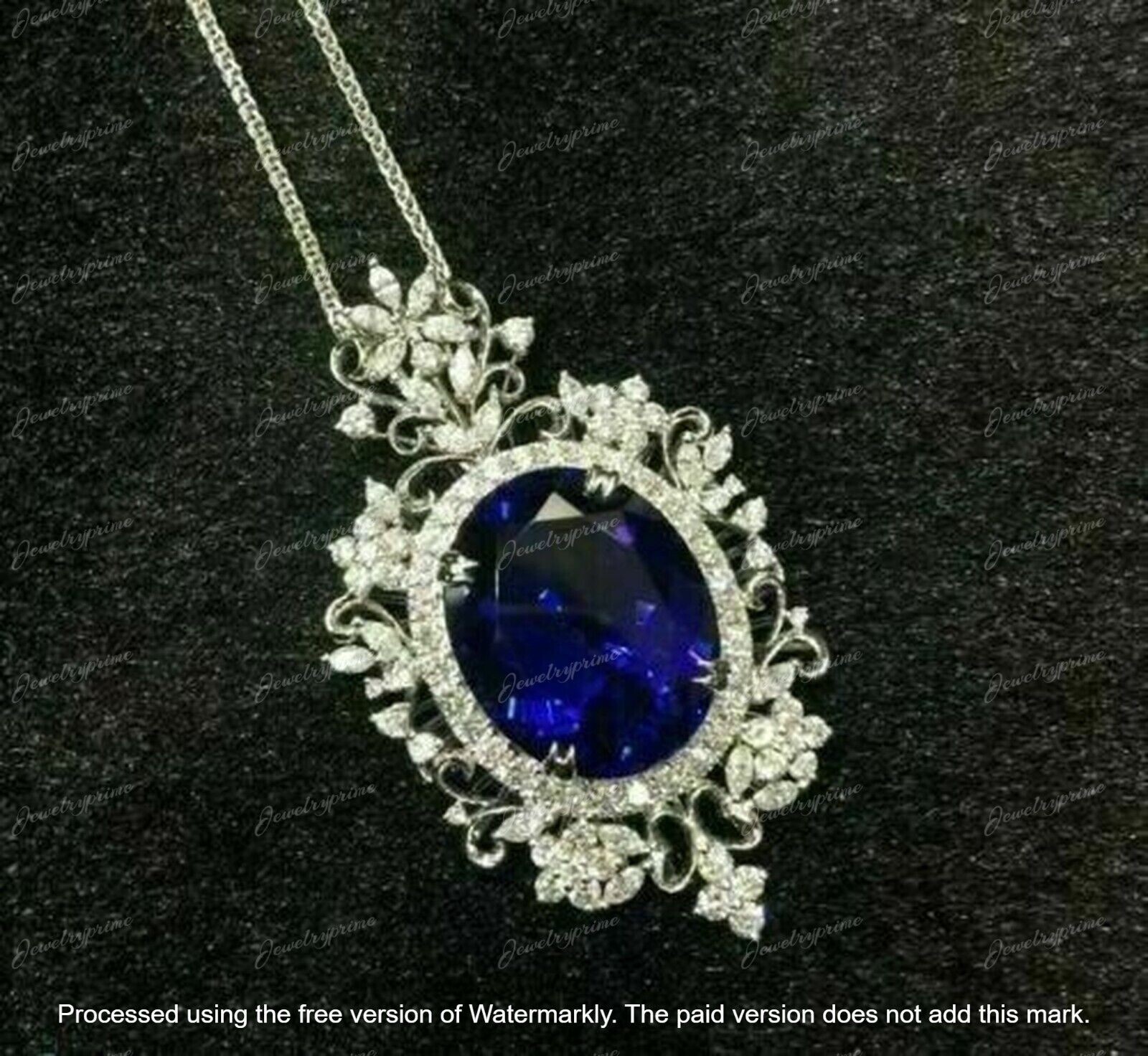 4.Ct Oval Lab-Created Sapphire Women’s Pendant 14K White Gold Plated Free Chain