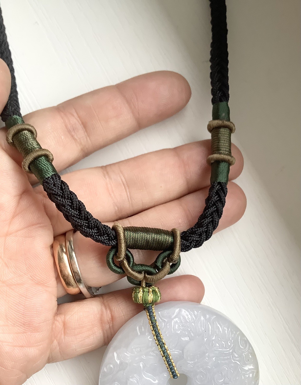 Handmade Natural Burmese Jadeite Dragon Pendant Necklace Large Chunky Statement