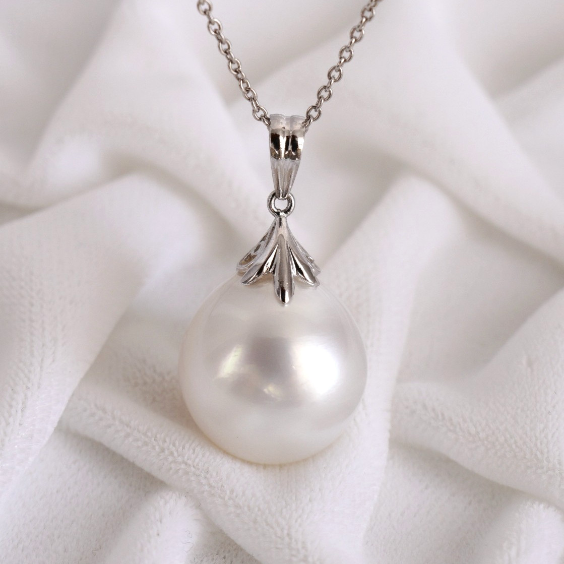 Luster~ Big 15.5mm White Australian South Sea Pearl Pendant Platinum 900,Gift
