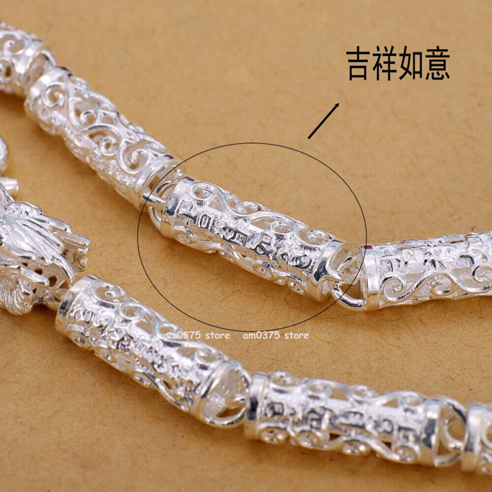 Pure 999 Fine Silver Chain Men Women 6mm Propitious Cloud Dragon Head Necklace