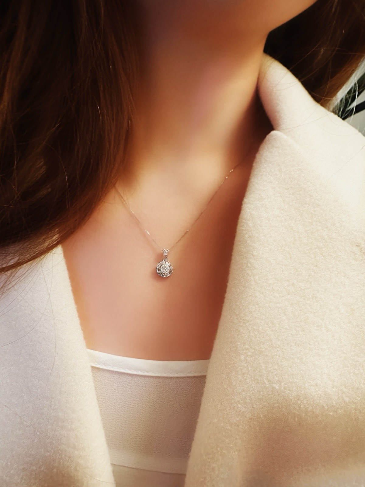 18K Solid Gold Natural Diamond Necklace 0.25ct Box Chain Adjustable