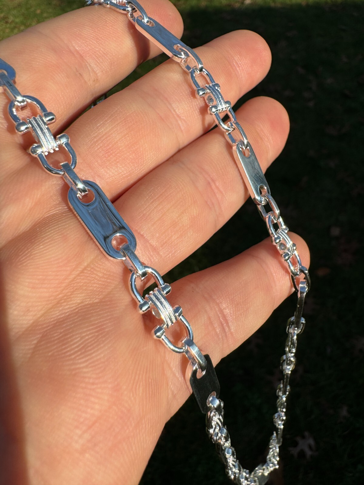 Real 925 Sterling Silver Custom Ferragamo Link Chain Necklace 7.5mm 18-30″ ITALY