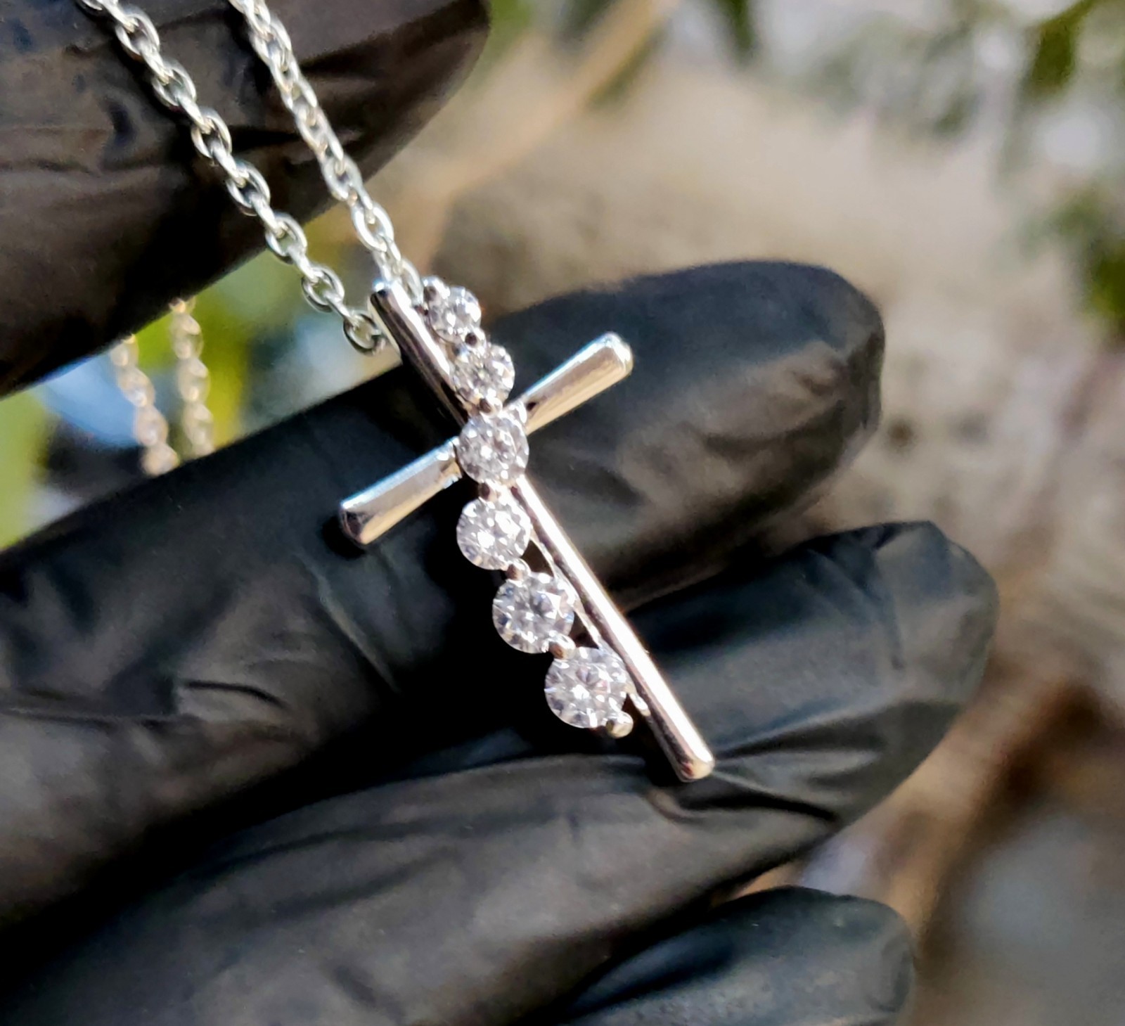 2Ct Round Natural Moissanite Jesus Cross Pendant 14K White Gold Plated Silver