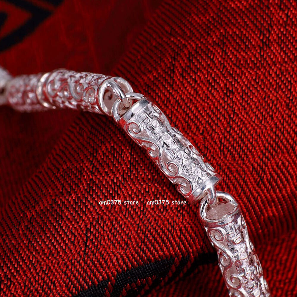 Pure 999 Fine Silver Chain Men Women 6mm Propitious Cloud Dragon Head Necklace