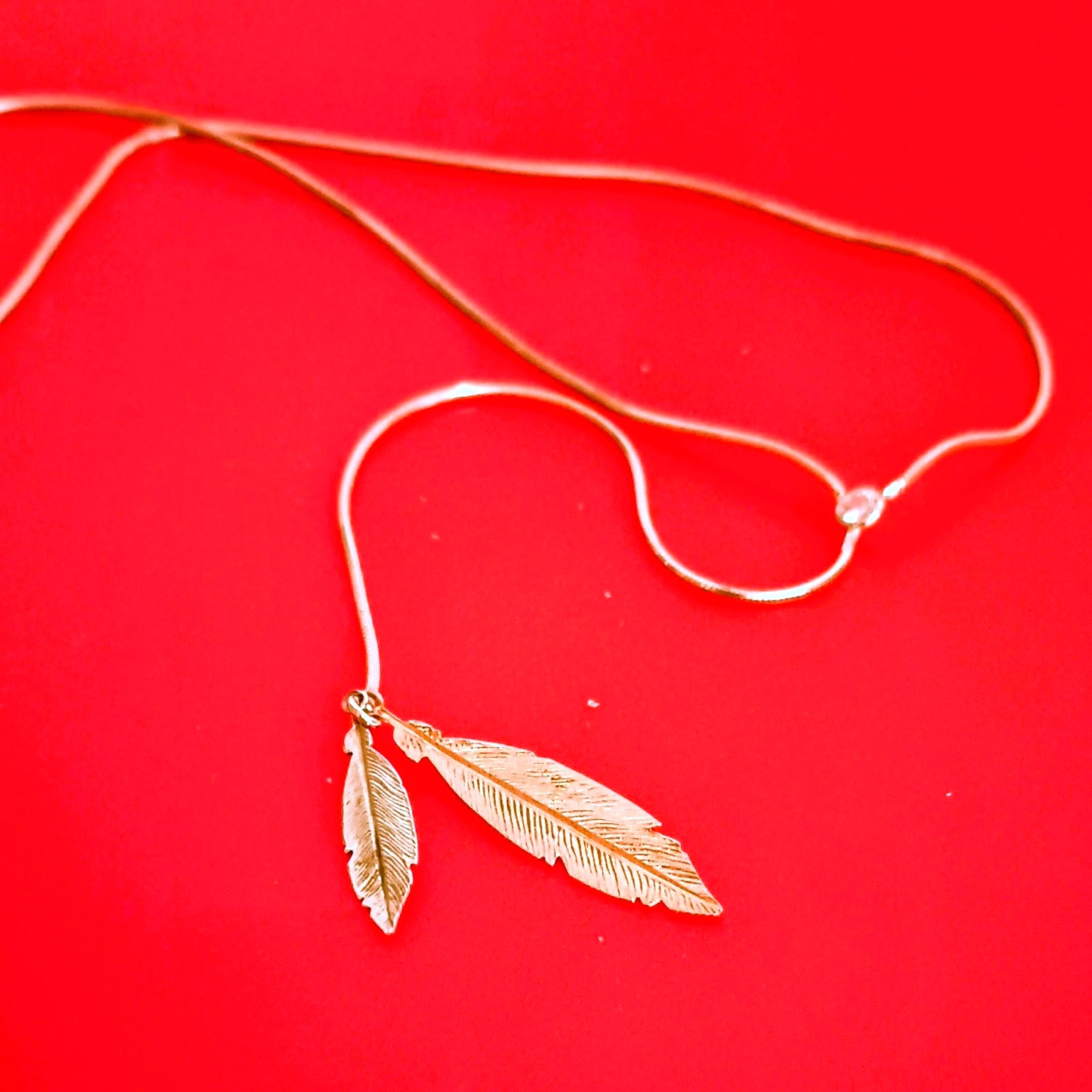 Dyadema Italy 925 Lariat Necklace 18″ Sterling Silver 2 Tone Leaves Tiny Crystal