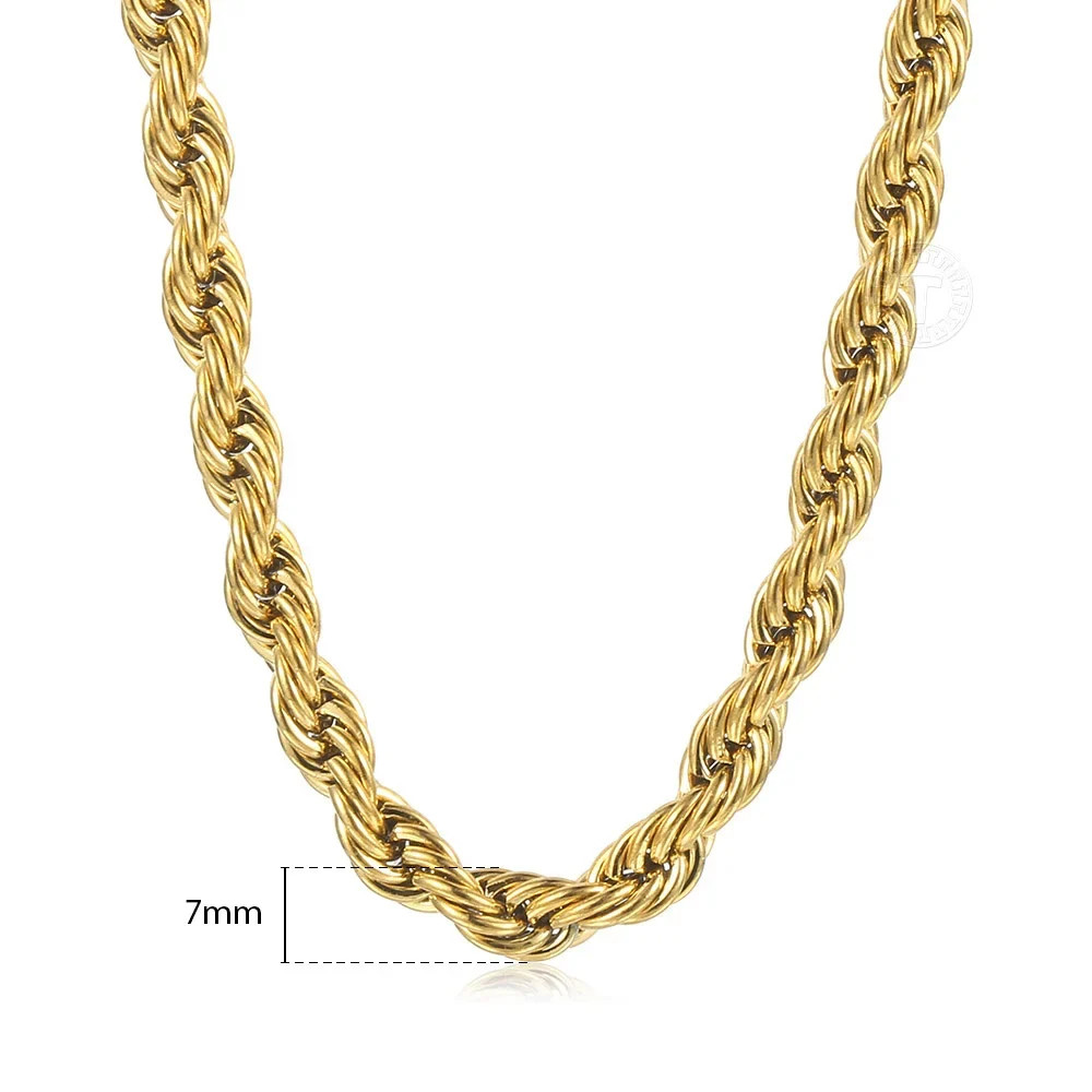Twisted Rope Chain Necklace Stainless Steel 18-24″ Waterproof Men