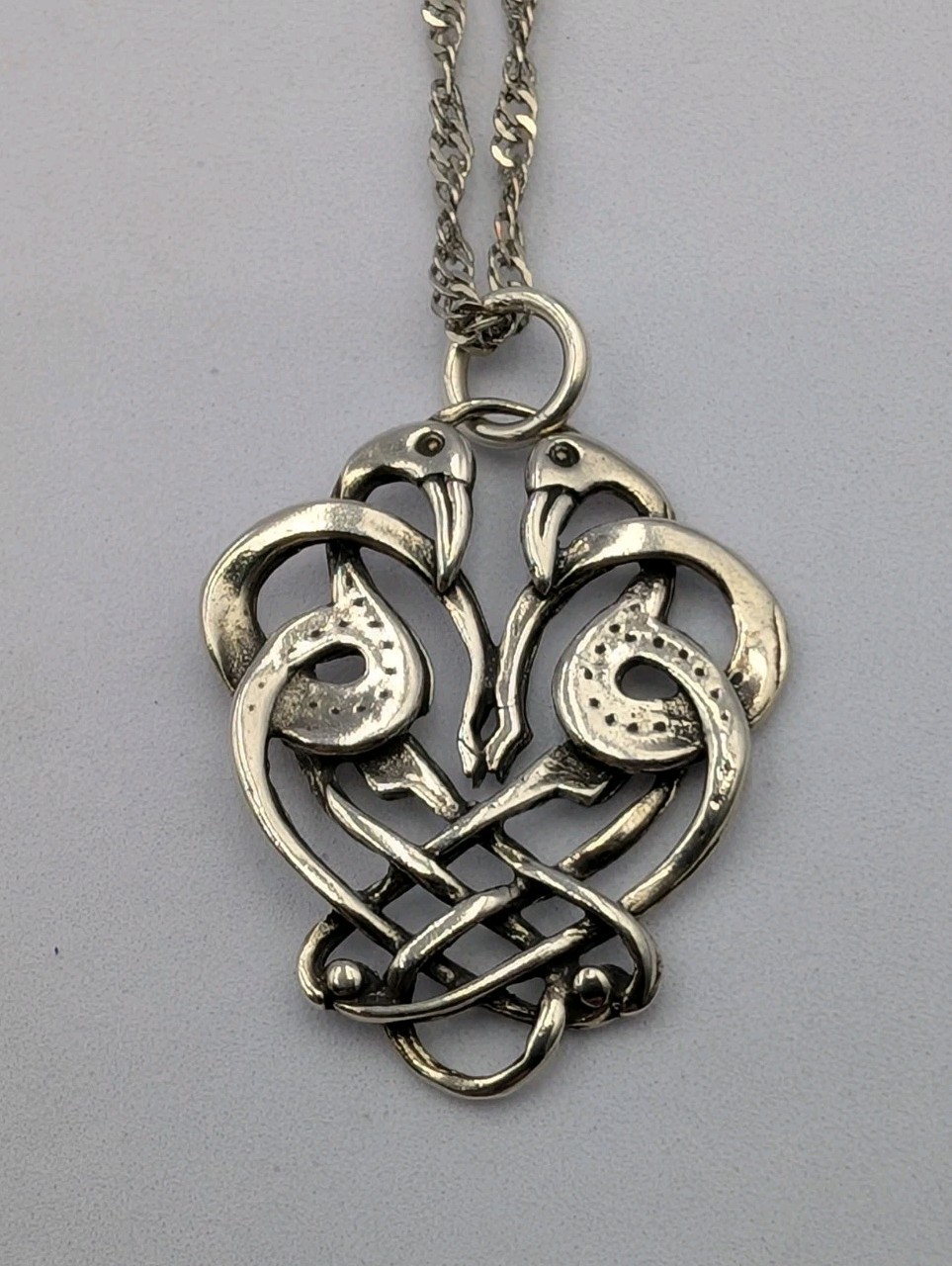 Artisan 925 Sterling Silver Celtic Love Birds Pendant 18.75″ Singapore Necklace