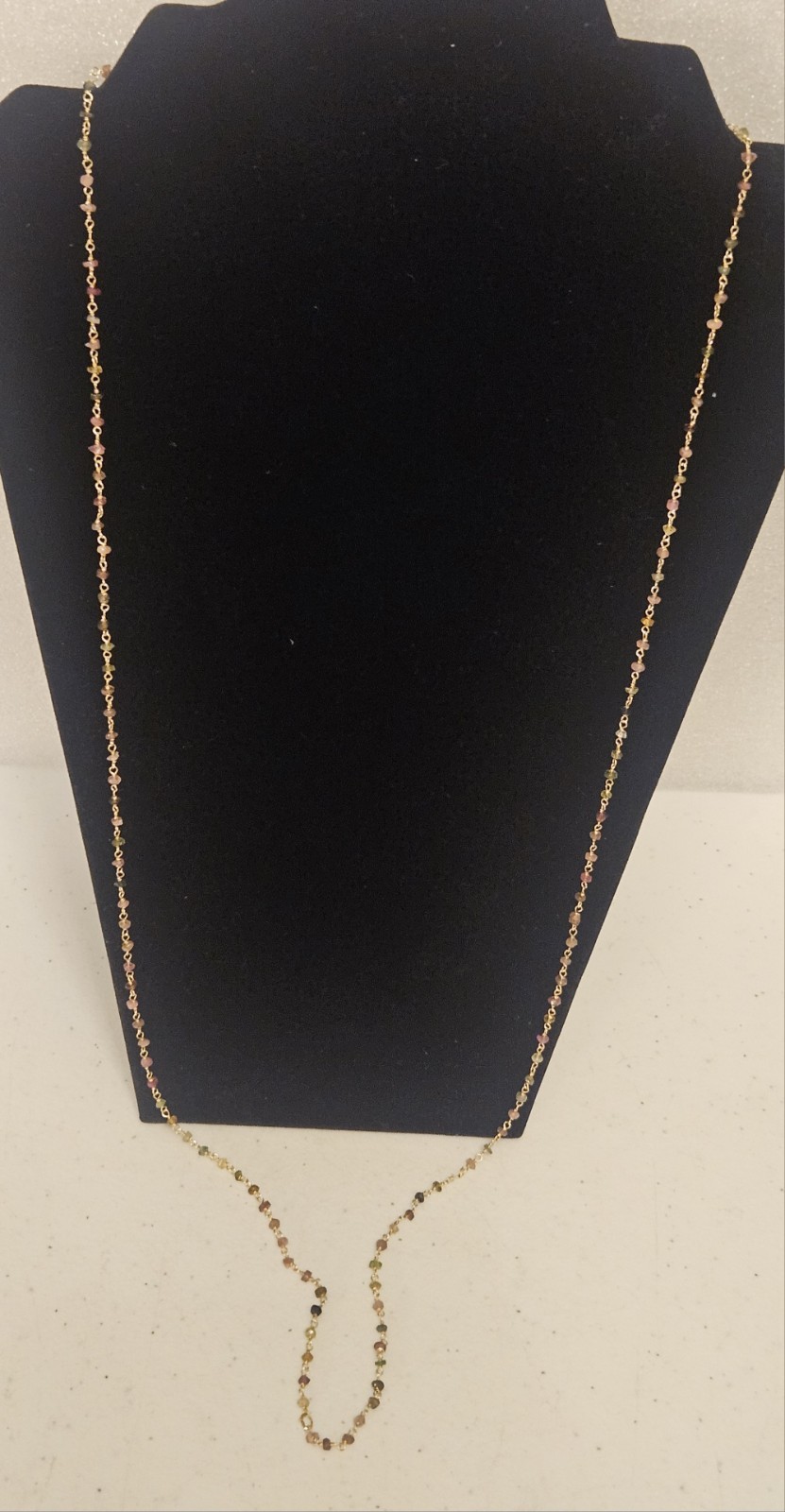 STERLING SILVER YELLOW GOLD NECKLACE 36″ BEADED 6.5 GRAMS STATION CHAIN VINTAGE