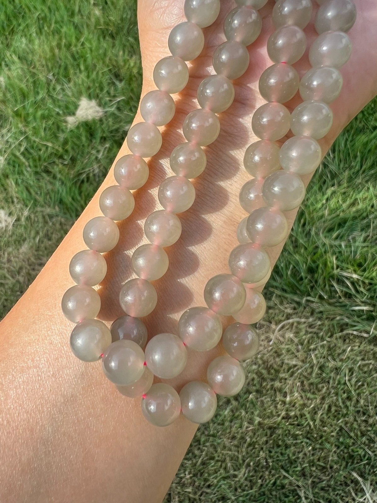 Transparent Gray Nephrite Jade Long 34″ 8mm Bead Necklace H409 n