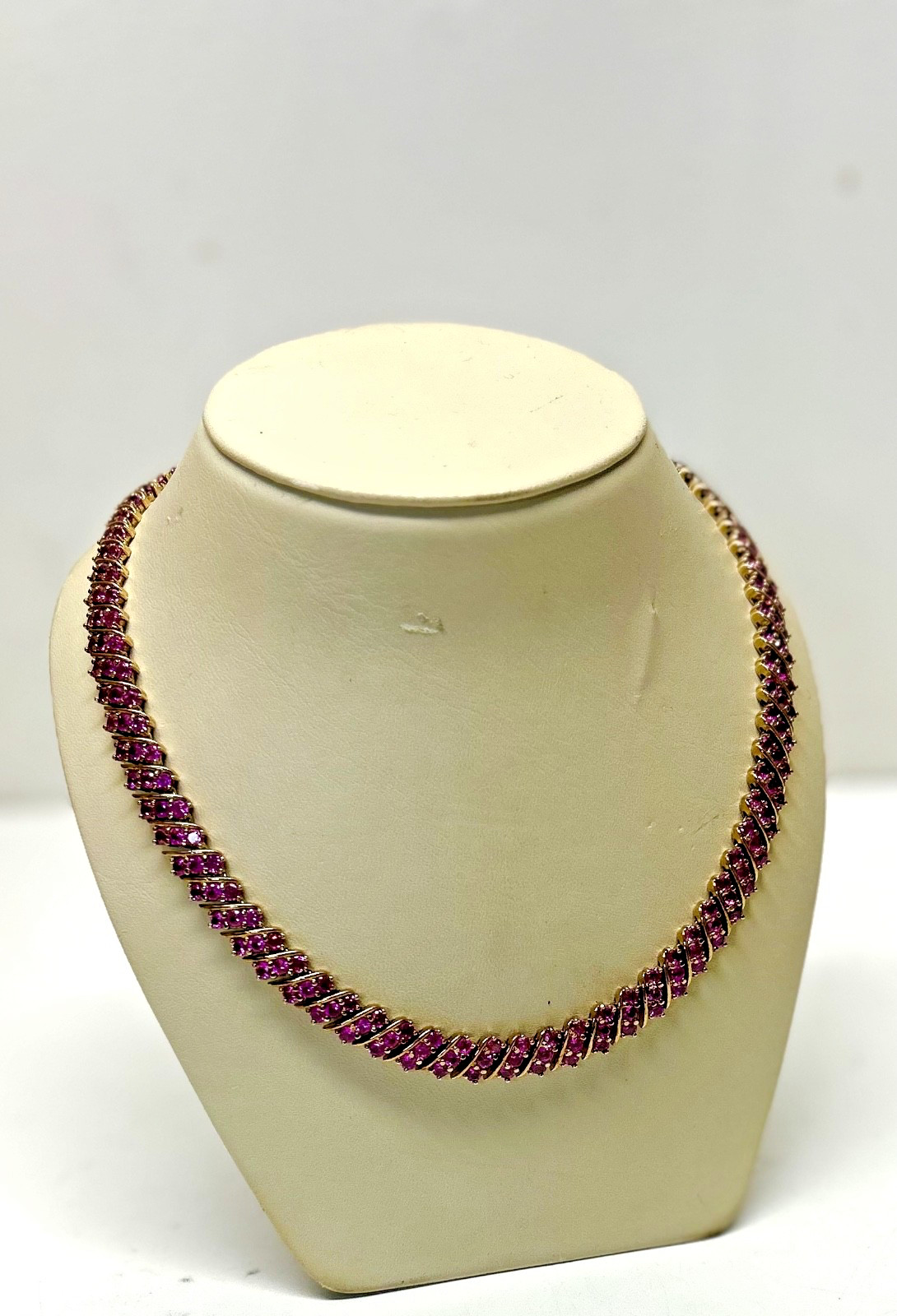 Pink Sapphire Gold Plated/Sterling Silver 925 Tennis Necklace Choker 17in