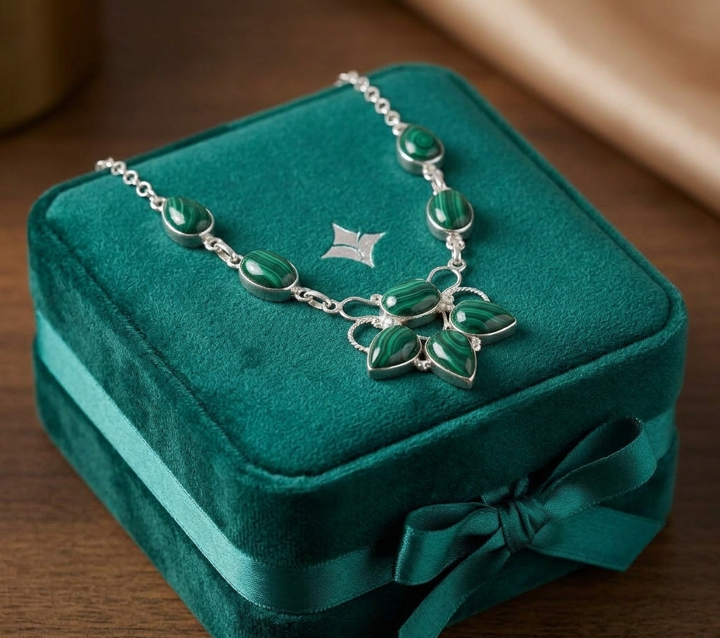 Natural Malachite Necklace 925 Sterling Silver Women Gift Handmade Jewelry S-18