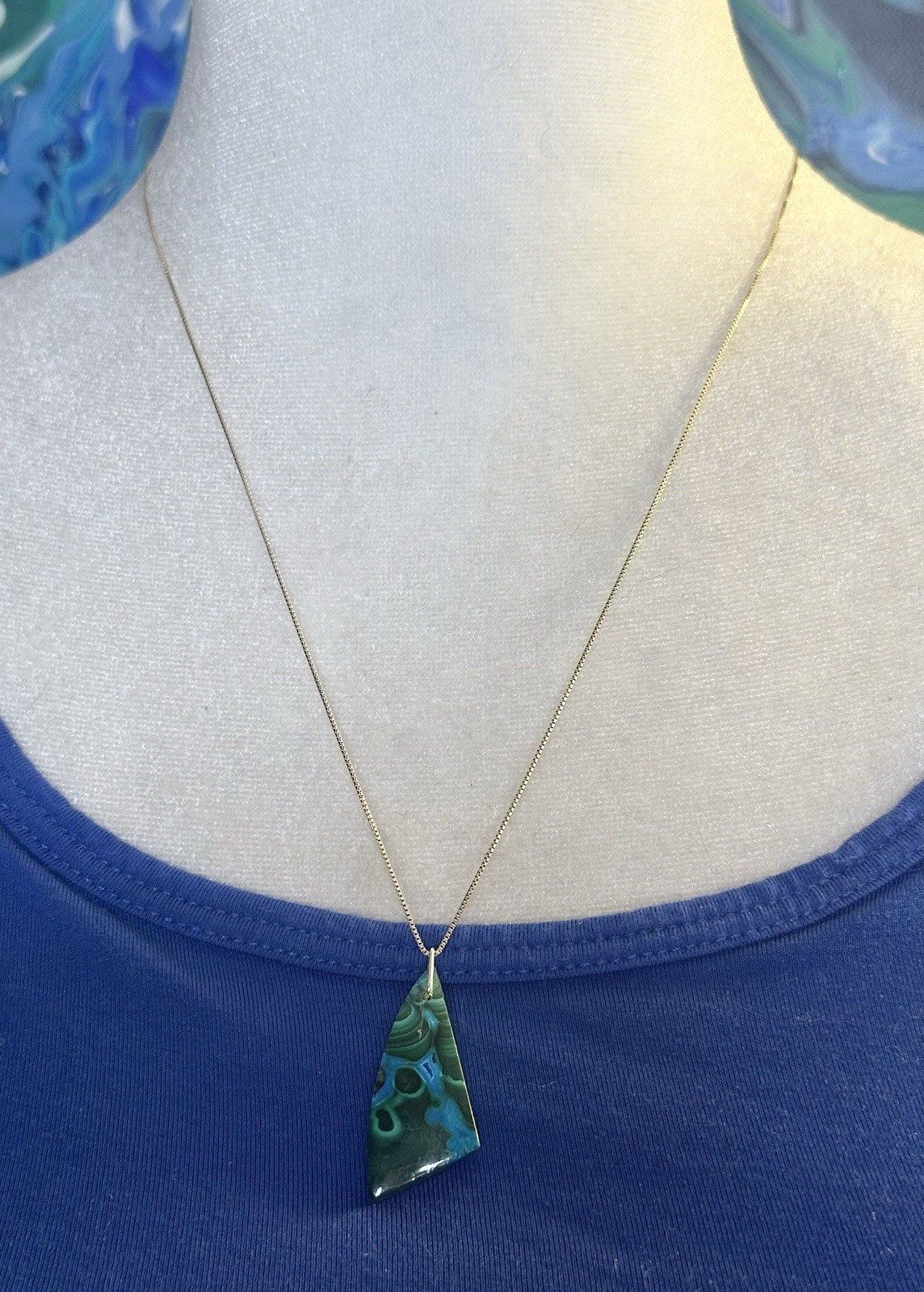 Cool Natural Chrysocolla Malachite Cabochon 925 Silver Necklace 20 In