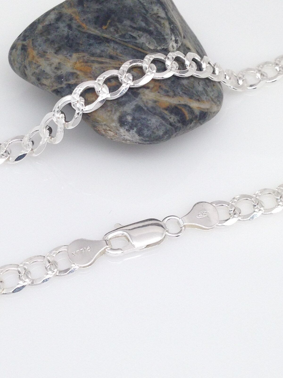 Solid Sterling Silver 925 Cuban Curb Link Chain Necklace Men Women 24″ 4mm