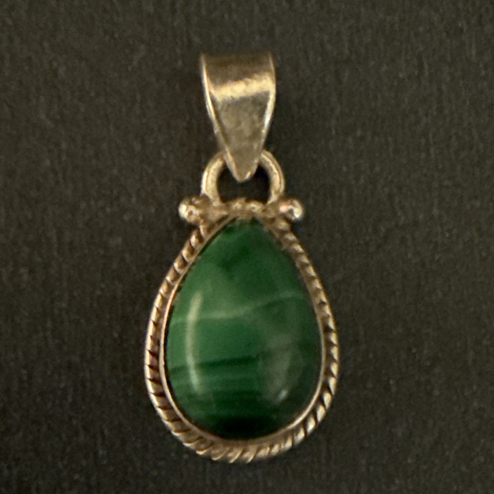 Vintage Sterling Silver and Malachite Pendant Marked 925