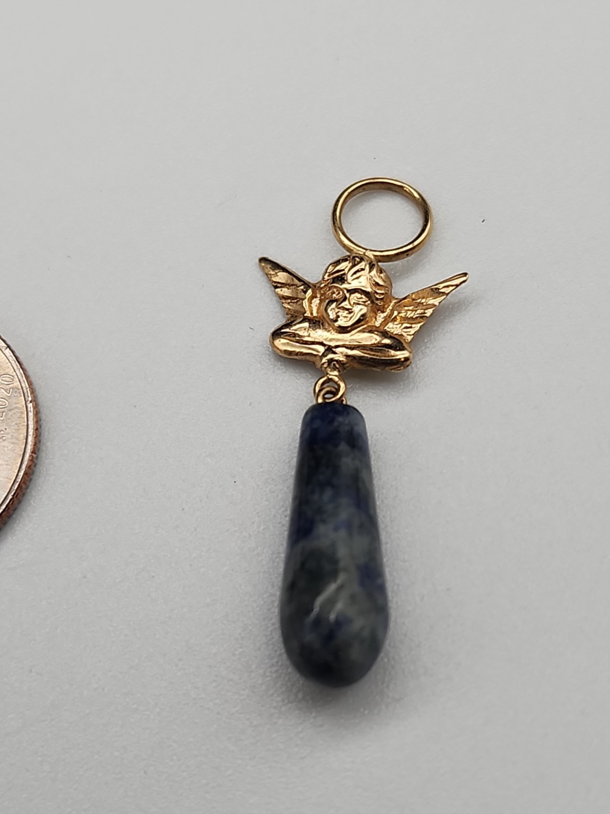 Vintage JCM 14k Gold Cherub Angel Charm Pendant Sodalite Drop Religious