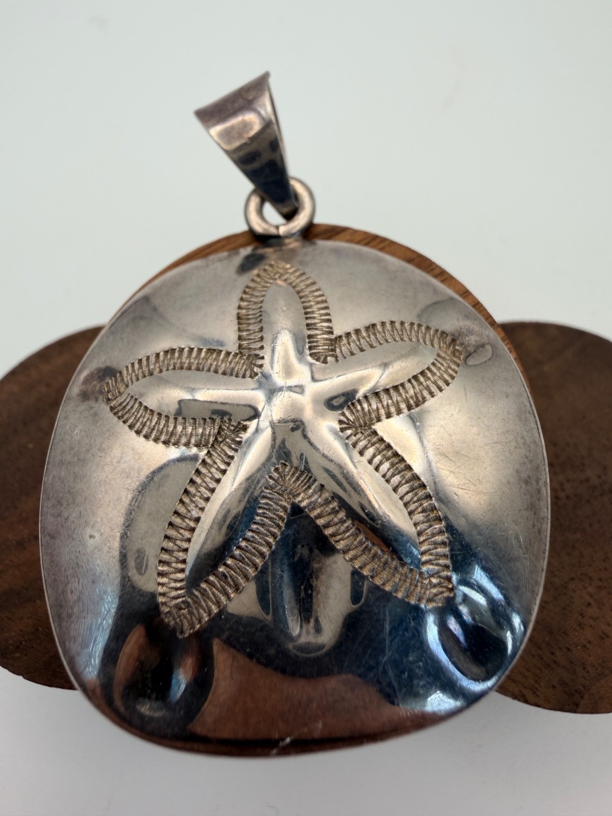Vintage ATI Mexico Sterling Silver 925 Sand Dollar Statement Disc Pendant