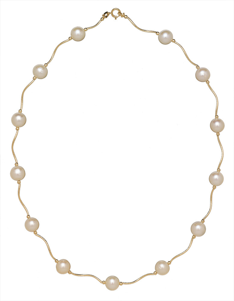 14K Real Solid Gold Natural Freshwater Pearl Station Beaded Necklace 16″ 18″ 20″