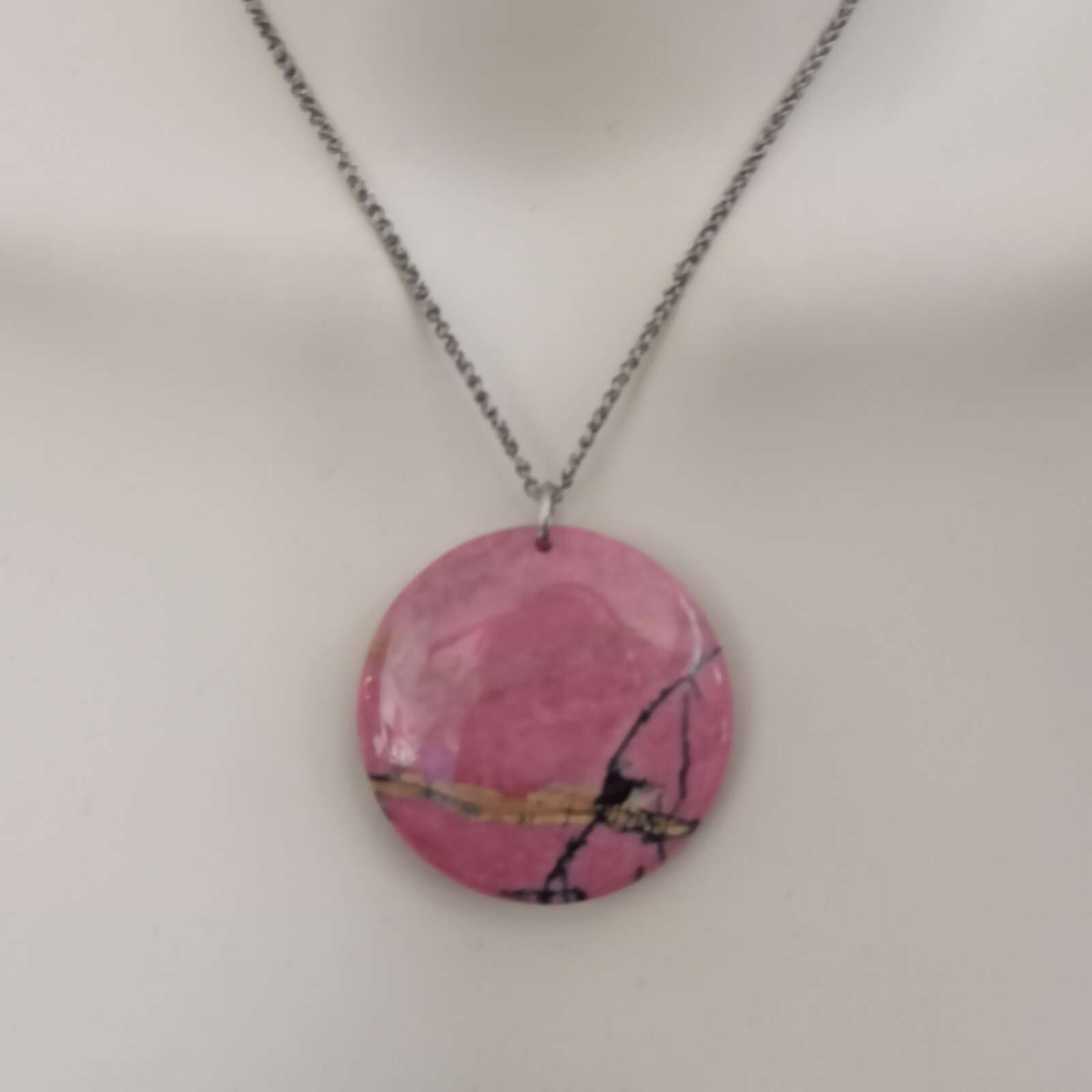 Natural Stone Pendant Sterling Silver Necklace Huge Natures Abstract Art Pink