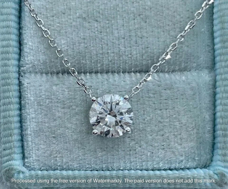 2Ct Round Cut Lab Created Diamond Solitaire Pendant 14K White Gold Plated Silve