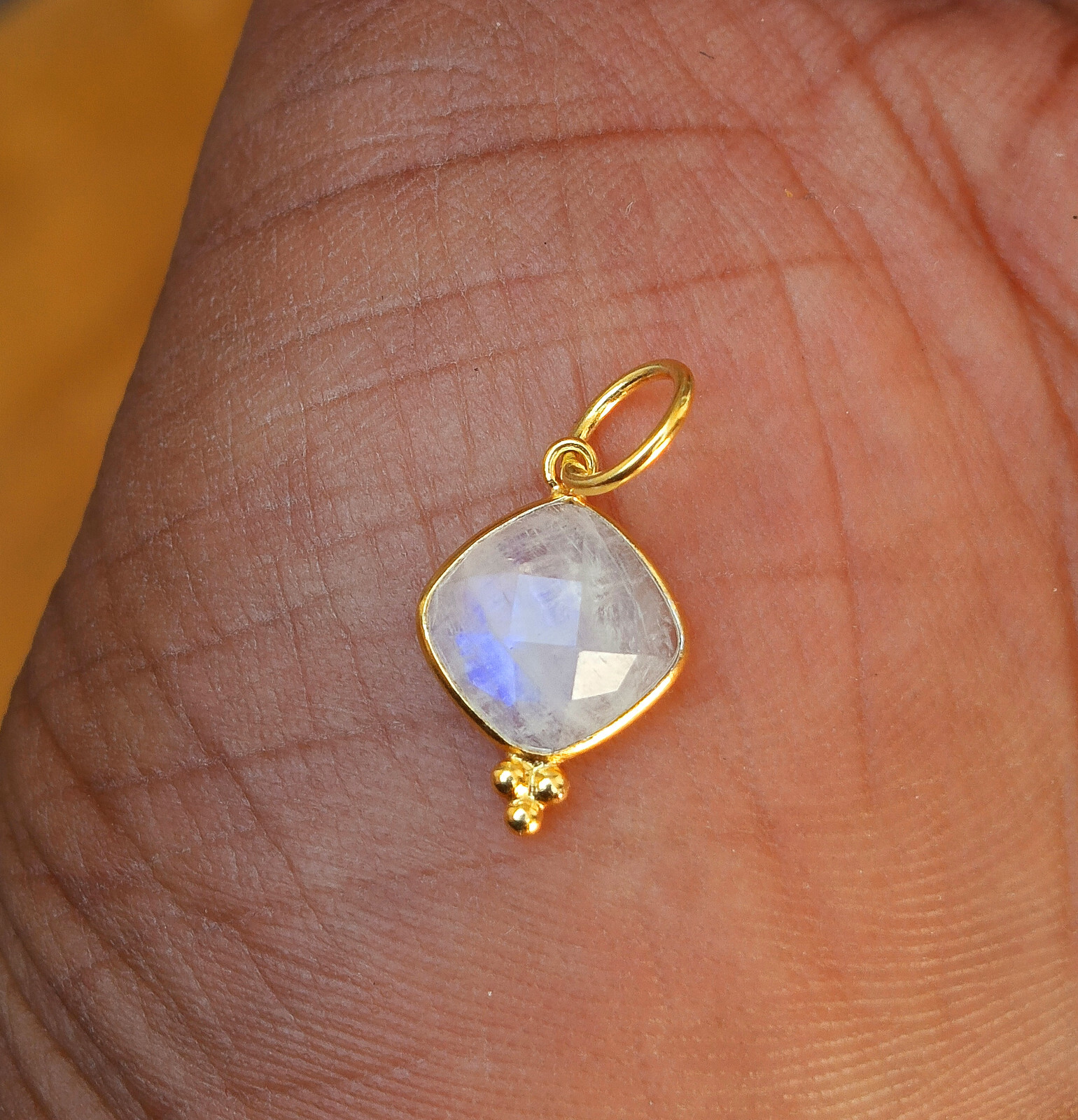 18k Solid Gold Charm Natural Moonstone Gemstone Charm Handmade Neckless Pendant