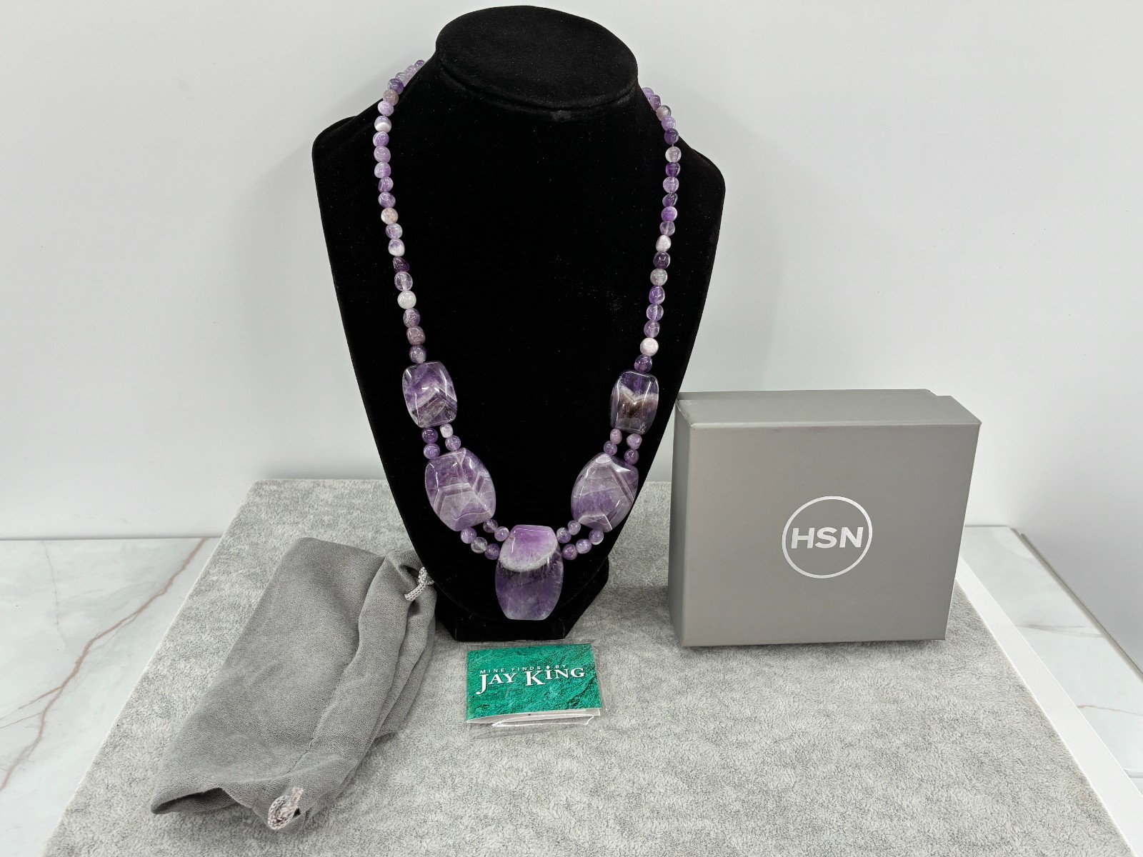 Jay King DTR Cape Amethyst Beaded Station Necklace Sterling Silver HSN Purple