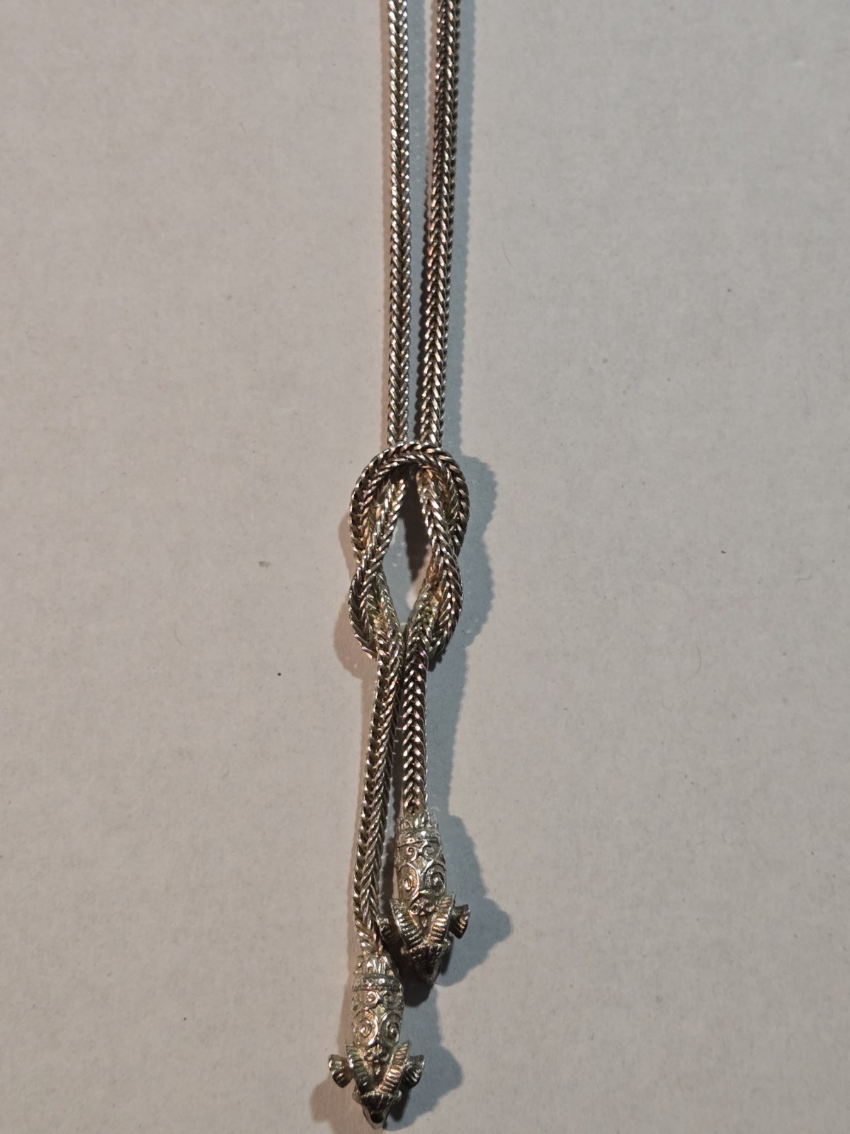 Vintage Greek Sterling Silver 925 Double Ram Head Foxtail Choker Necklace 40cm