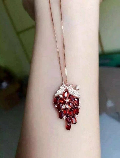 6.50Ct Oval Cut Red Garnet Grapes Shaped Pendant 14K Rose Gold Finish Free Chain
