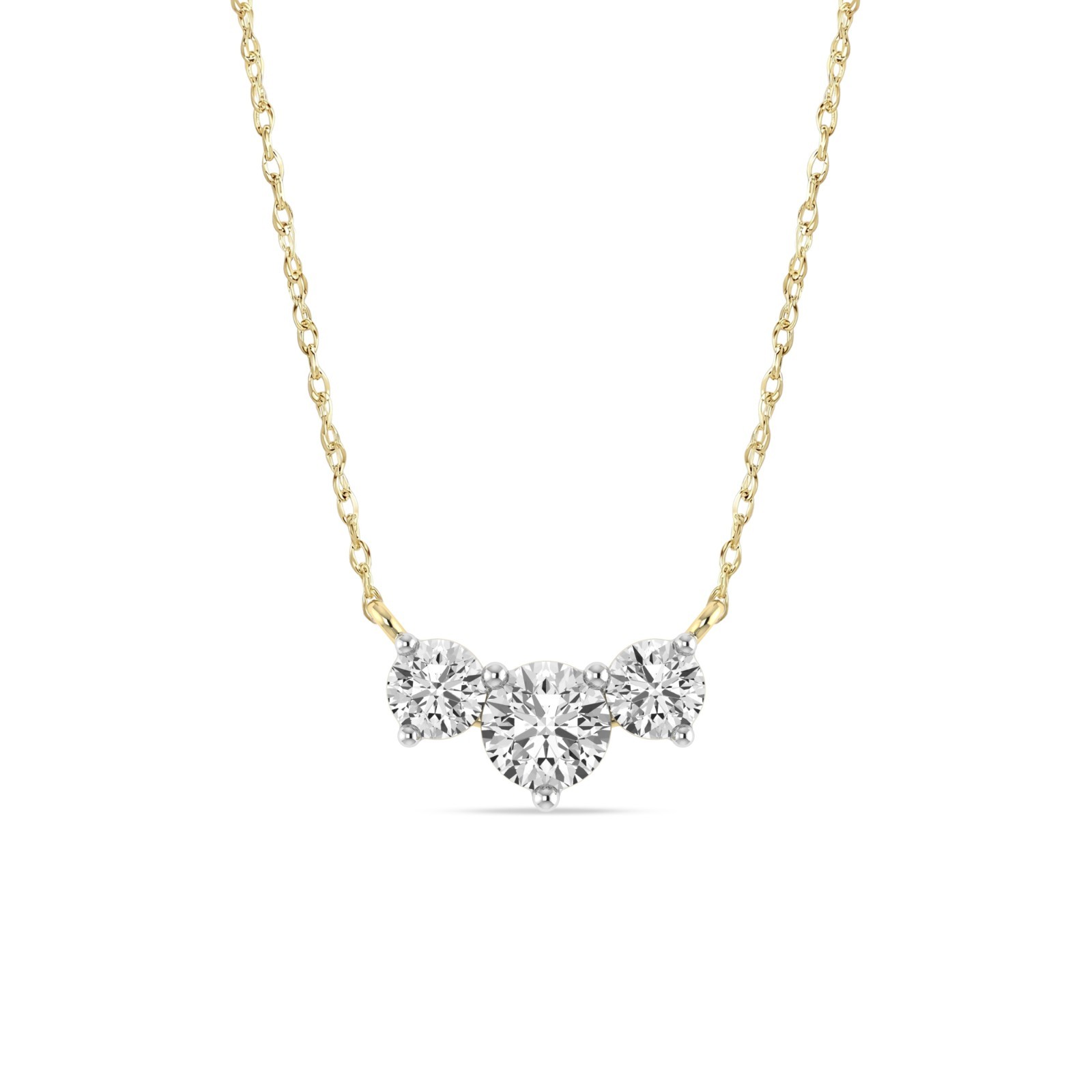 Three Stone Necklace 1.00 CTW Round Lab Grown Diamond Necklace 10K Yellow Gold