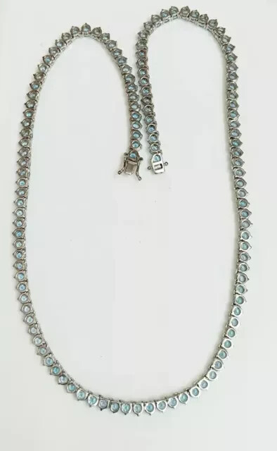 14k White Gold Plated Round Cut Blue Diamond Lab Created Tennis Necklace 18″