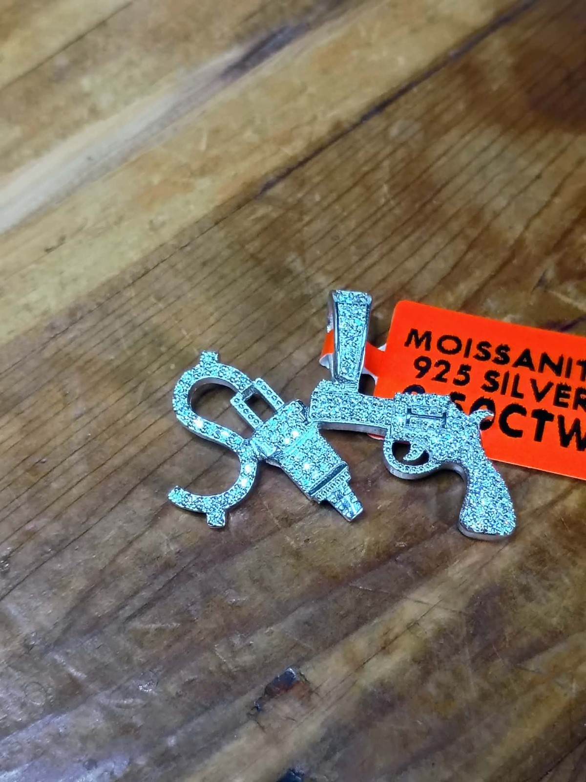 Real Moissanite 2.50Ctw Pendant Custom “Money Gun” Sterling Silver 925 Hustler