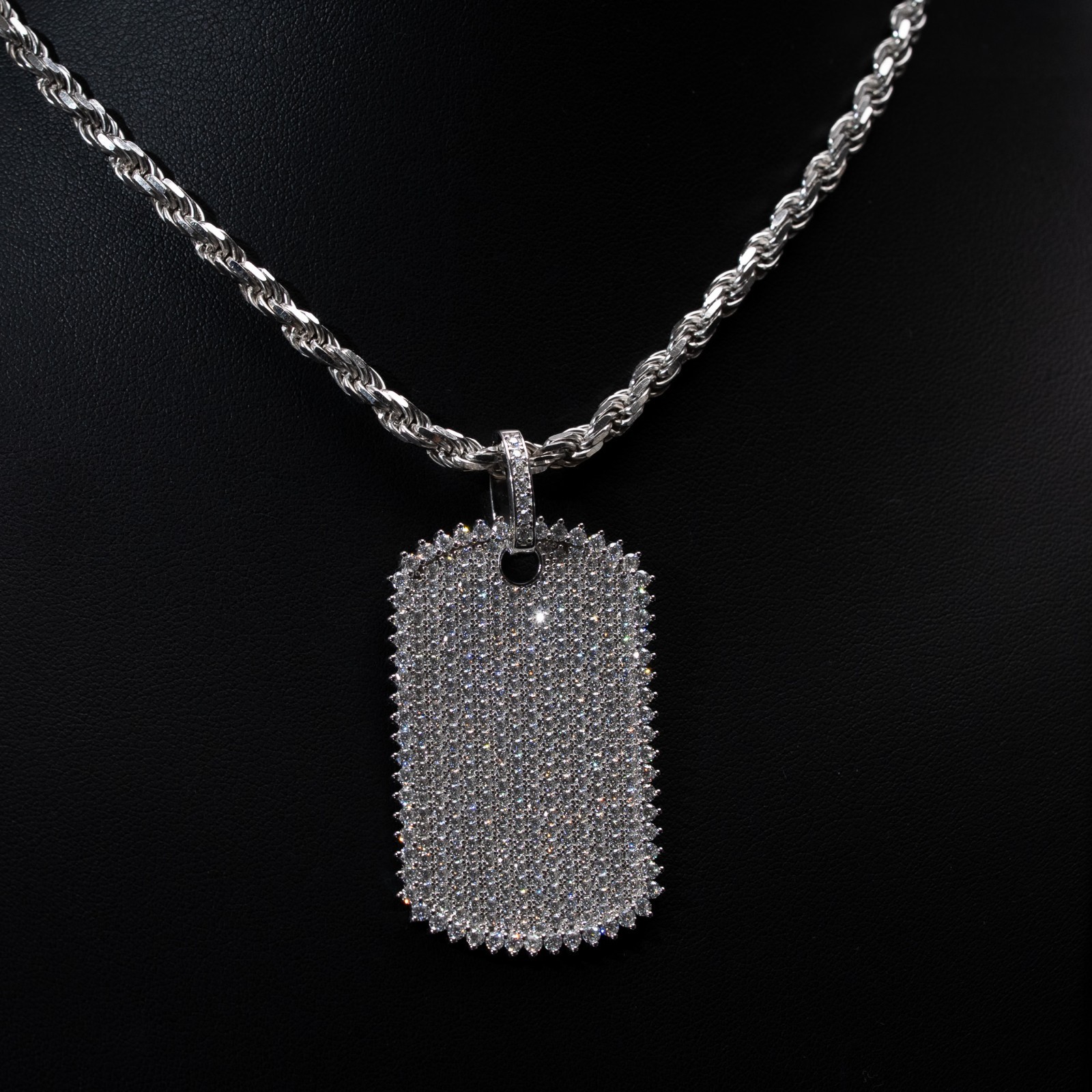 Mens MOISSANITE Dog Tag Real Solid 925 Silver Iced Hip Hop Pendant Necklace