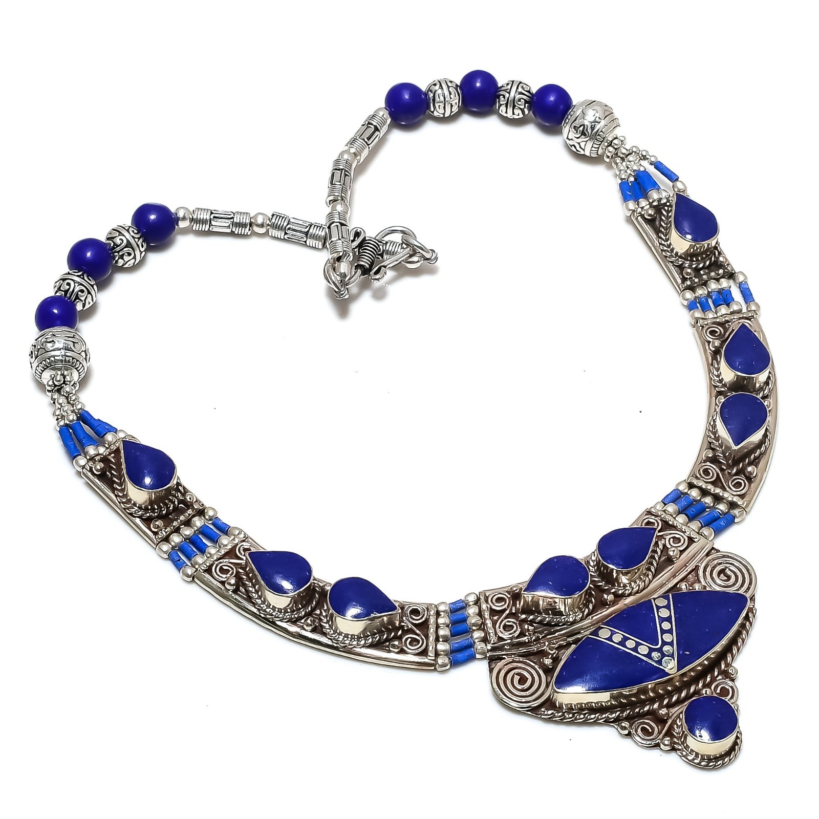 Lapis Lazuli Gemstone Handmade 925 Solid Sterling Silver Nepali Necklace Jewelry