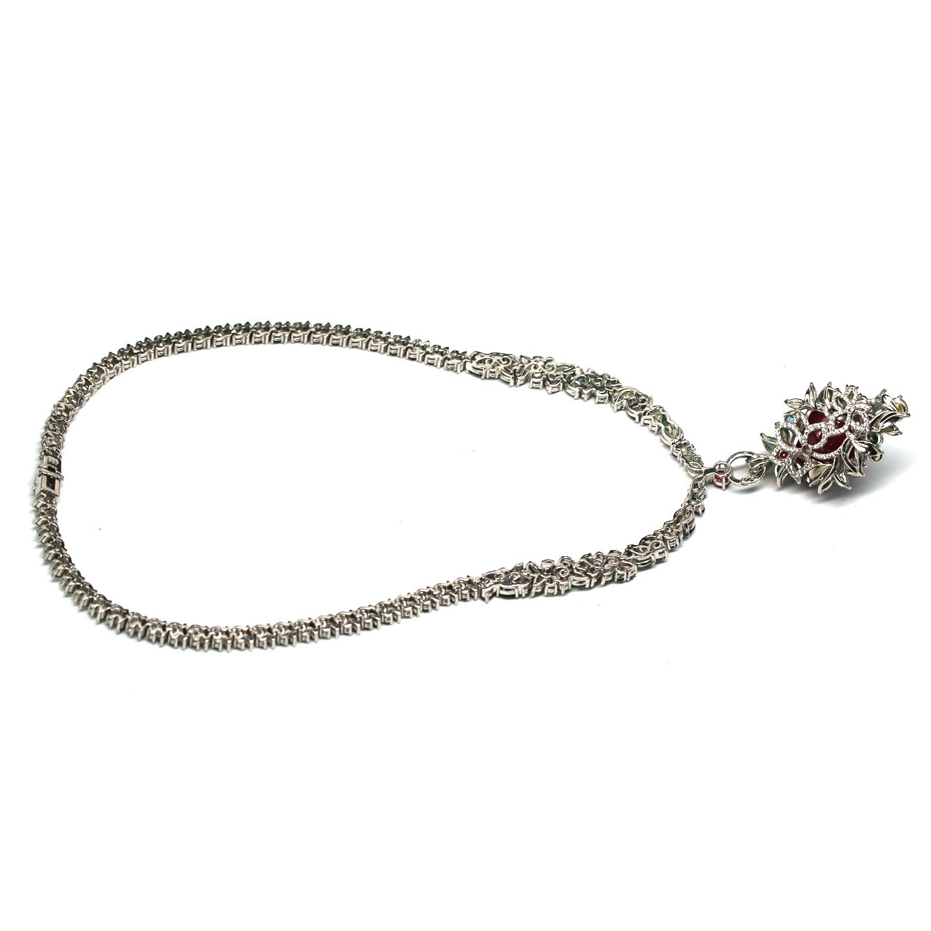 Pink Ruby Sphene Sapphire Zircon Necklace 16.5 In. 925 Sterling Silver Handmade