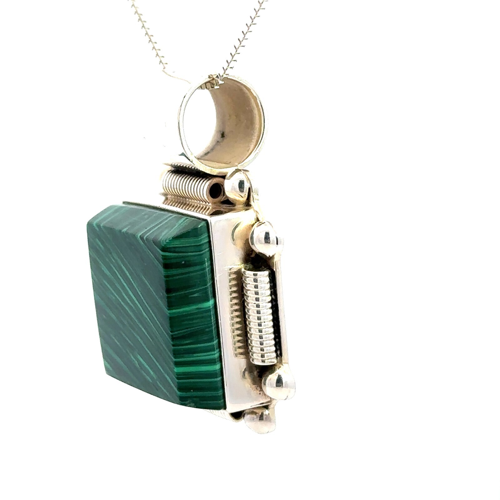 Sterling Silver Malachite Pendant (1 1/8 x 1 1/2 Inch)
