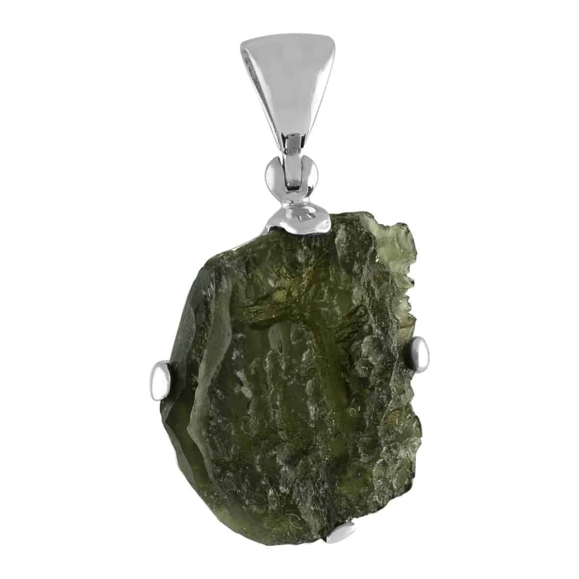 Sterling Silver Natural 30-40 Carat Moldavite Pendant COA