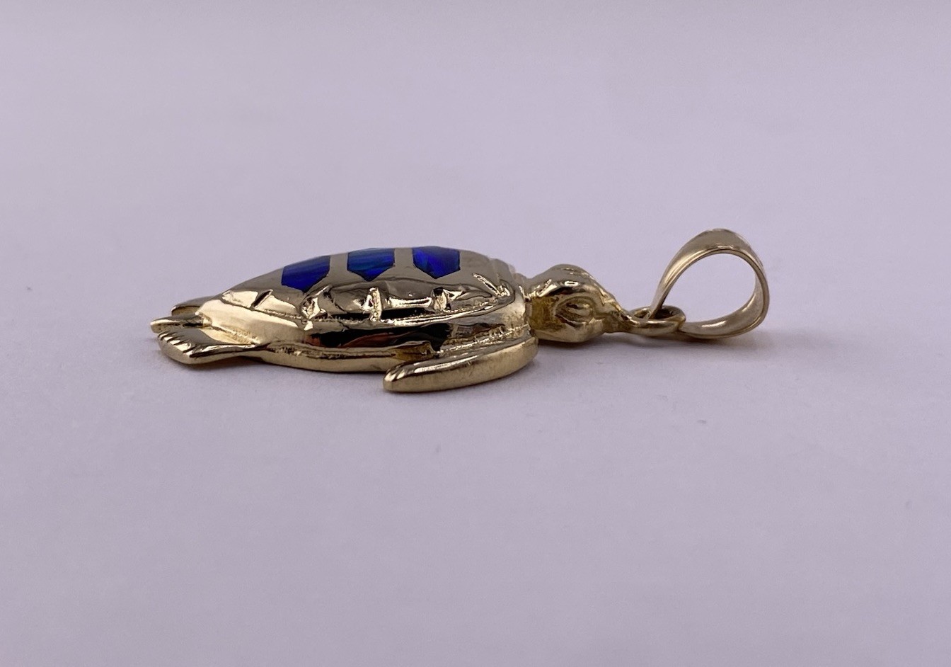 14K Opal Inlay Turtle Pendant