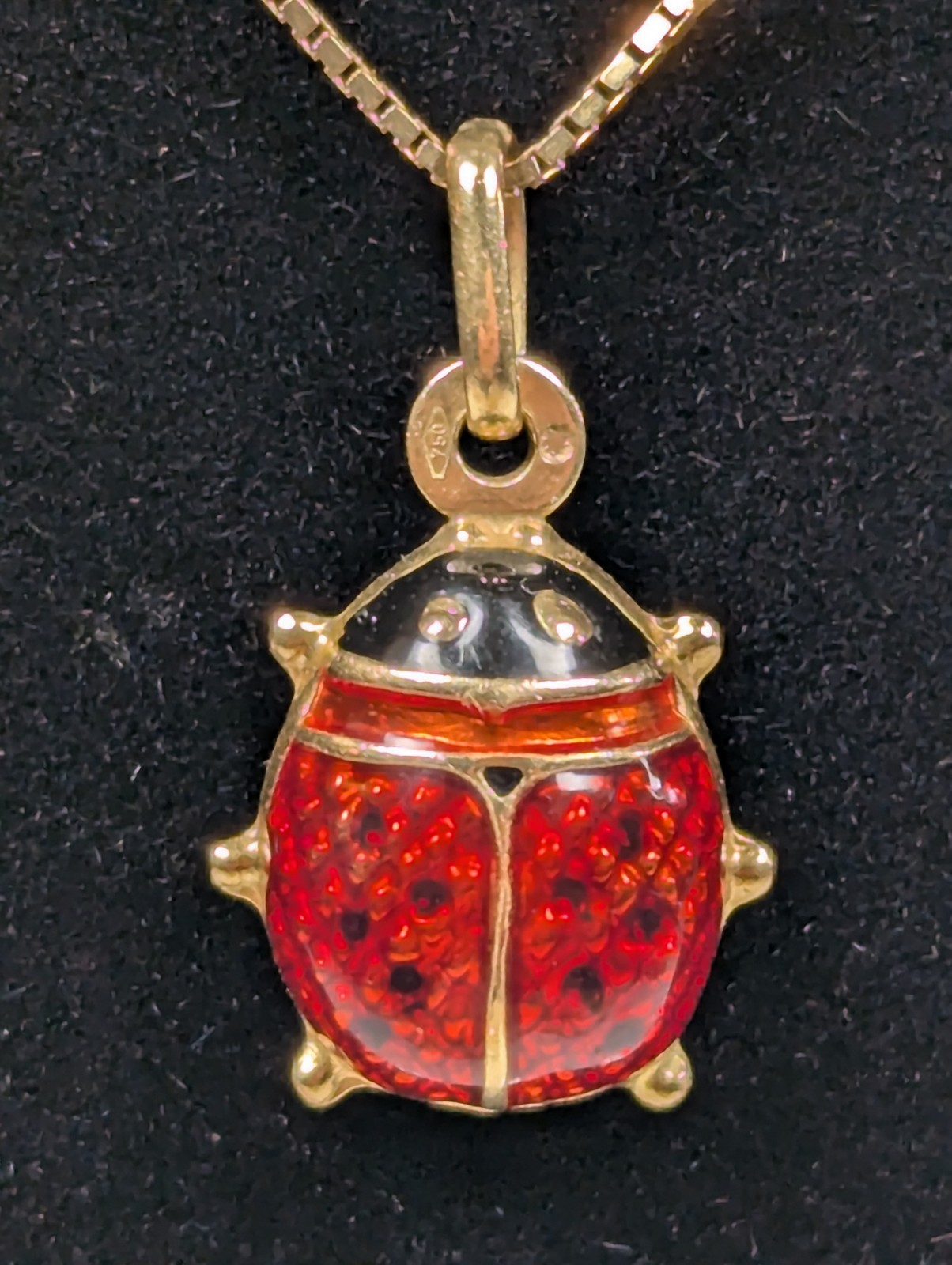 Vintage 18K SOLID Yellow Gold Lady Bug Pendant Charm Jewelry Gift FREE Shipping