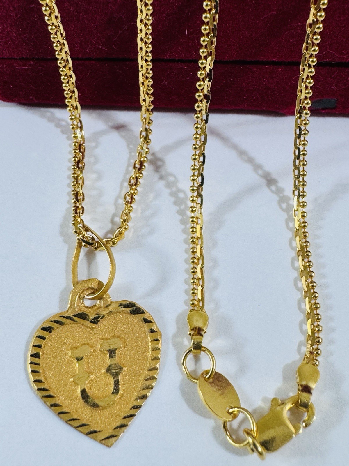 22K 916 Real Dubai Saudi Yellow Gold 20” Long U Heart Set Necklace 6.04g 1.5mm