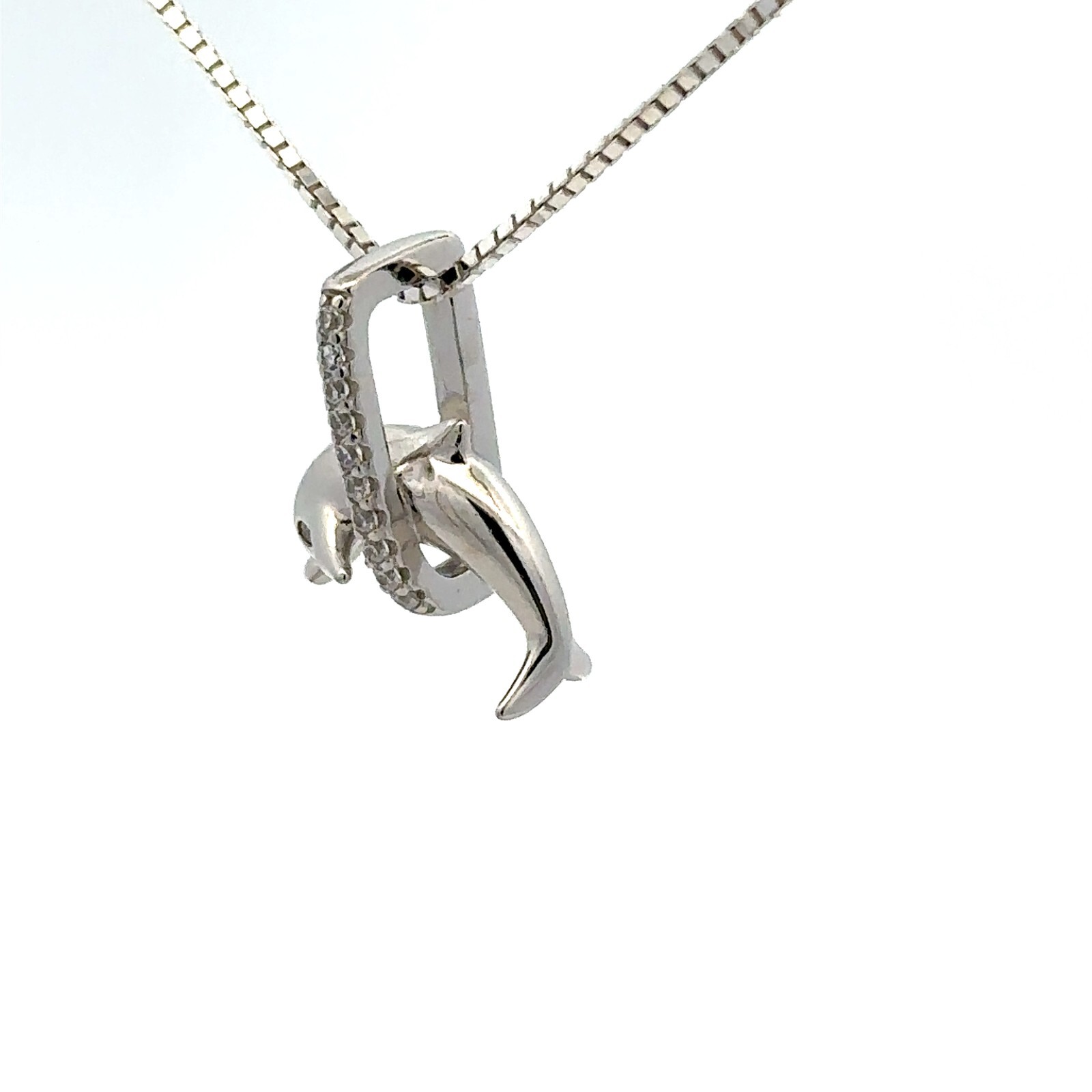 Sterling Silver Dolphin Pendant With CZ (1/2 x 3/4 Inch)