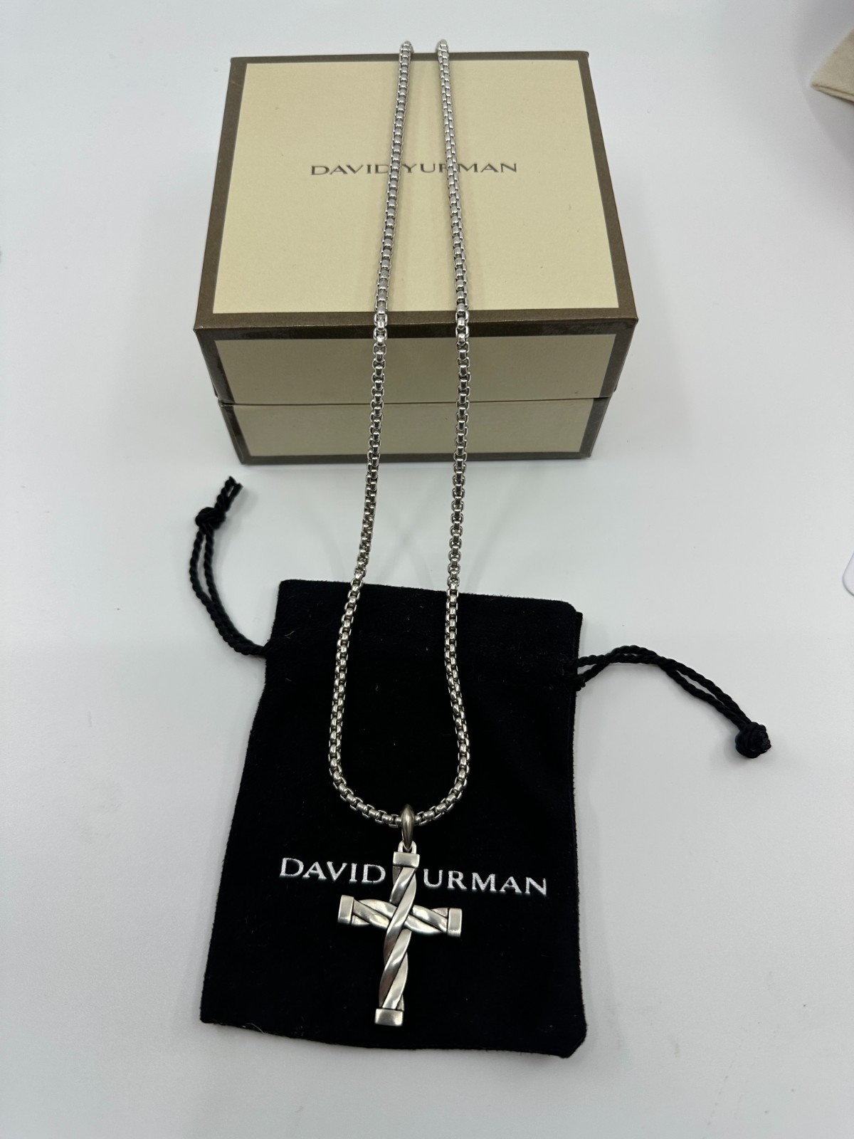 925 Silver David Yurman Cross Pendant 36mm Chain Necklace 24 in