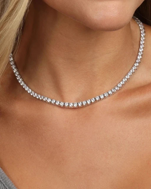 Lab Created Diamond 12Ct Round Cut Tennis Women’s Necklace 14K White Gold Plated