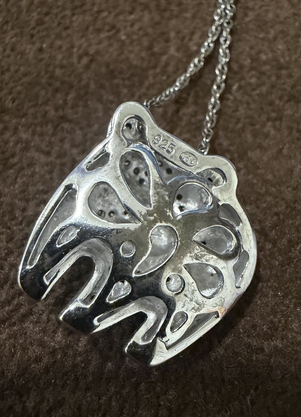 HN/Jared Sterling Silver Panda Charm Pendant Necklace w/ Black & White Diamonds
